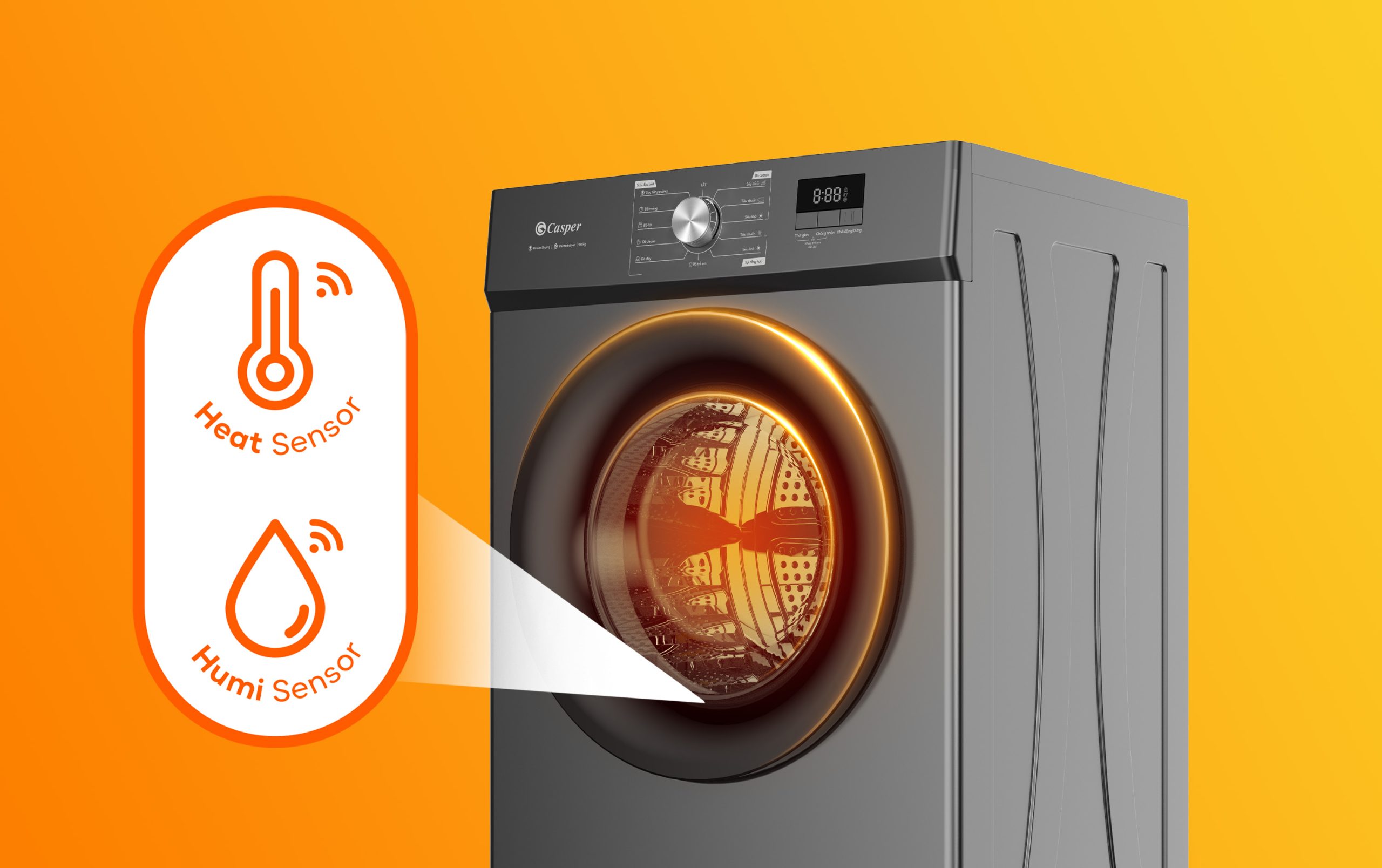 Máy sấy Casper TD-E9VG1 9kg sấy khô nhanh chóng, bảo vệ áo quần