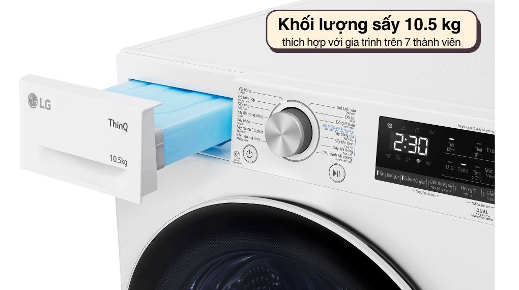 Máy sấy LG DVHP50W 10.5kg khối lượng sấy lớn, thích hợp cho gia đình đông người