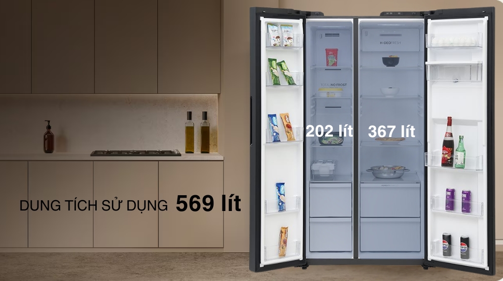 Tủ lạnh Aqua AQR-S633XA(WSL) Inverter dung tích lớn, bảo quản lượng lớn thực phẩm