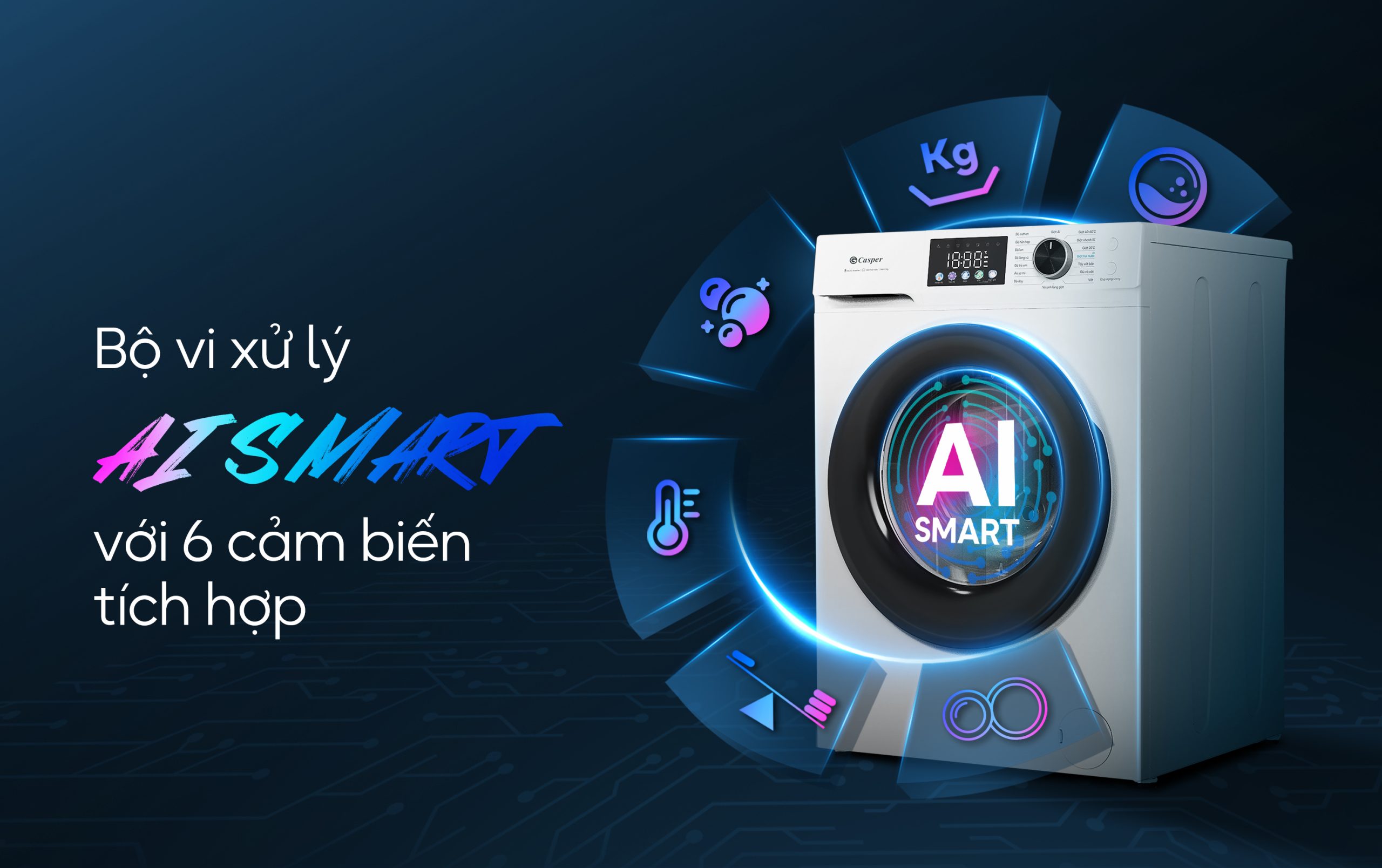 máy giặt Casper 8kg WF-D8VWR1 công nghệ ai smart