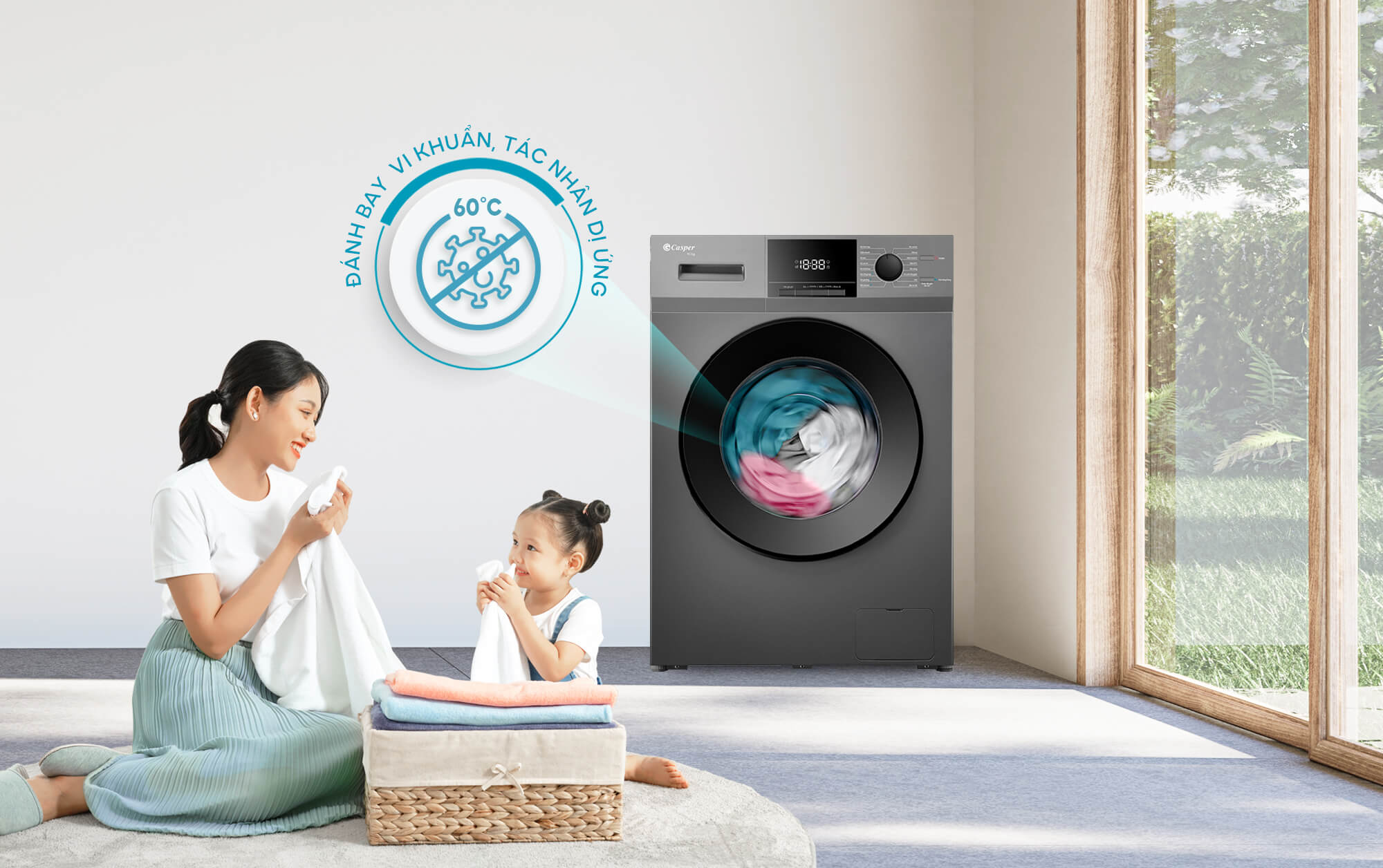 Máy giặt Casper 9.5kg WF-95VG5 giặt sạch áo quần hiệu quả, bảo vệ sợi vải