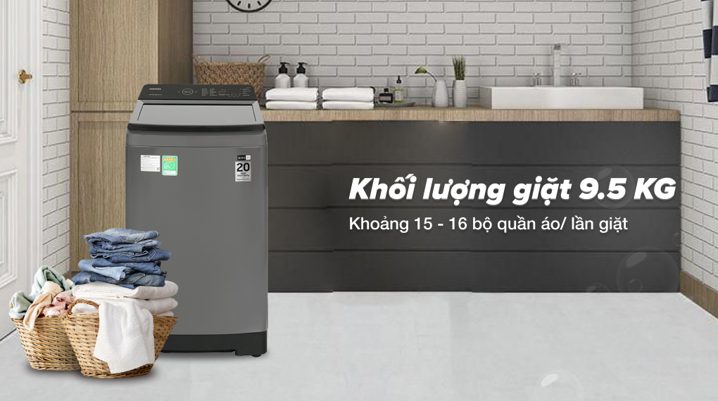 Máy giặt Samsung WA95CG4545BD/SV 9.5kg khối lượng giặt lớn đáp ứng nhu cầu giặt giũ cho gia đình dưới 5 thành viên