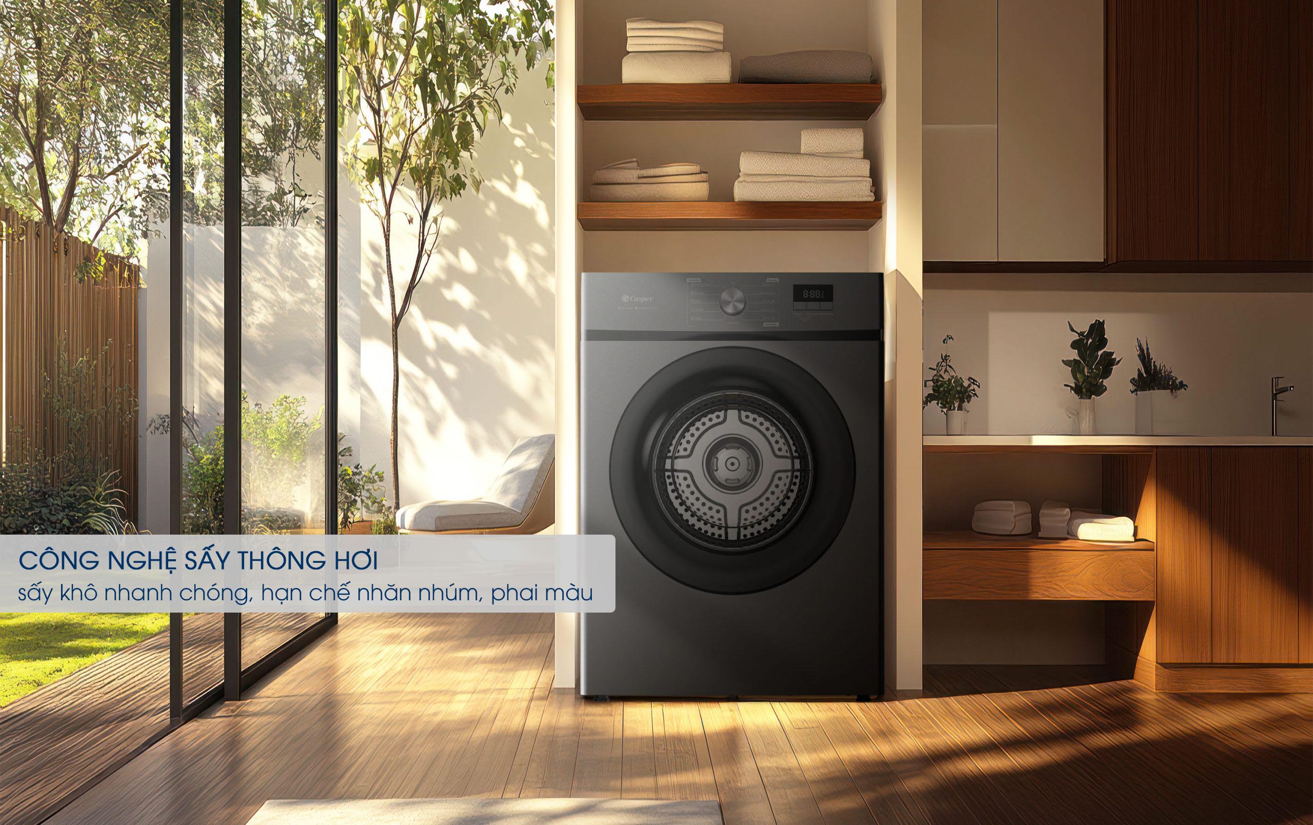 Máy sấy Casper 8.2kg TD-E82VG1 sấy khô nhanh chóng, bảo vệ áo quần