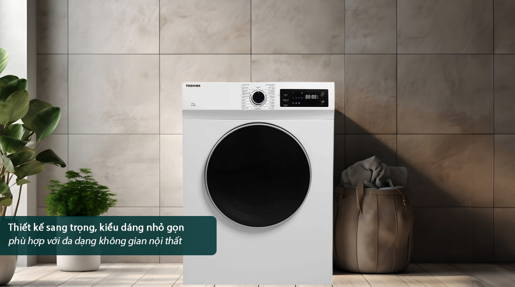 Máy sấy Toshiba TD-H80SEV(WK) 7kg kiểu dáng nhỏ gọn, thiết kế đẹp mắt phù hợp với mọi không gian sống