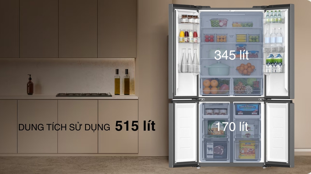 Tủ lạnh Toshiba GR-RF677WI-PMV(06)-MG dung tích lớn 515 lít, đáp ứng nhu cầu sử dụng cho gia đình đông người
