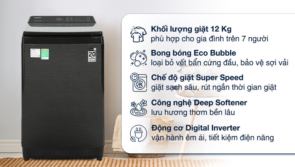 Máy Giặt Samsung cửa trên Inverter 12Kg WA12CG5745BV/SV