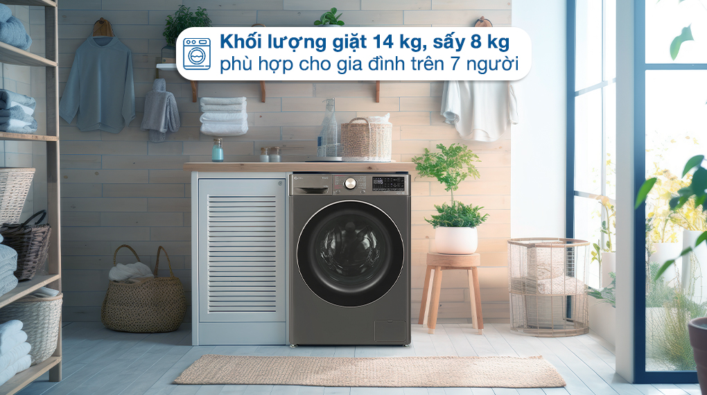 Máy giặt sấy LG FV1414H3BA 14kg phù hợp cho gia đình có đông người