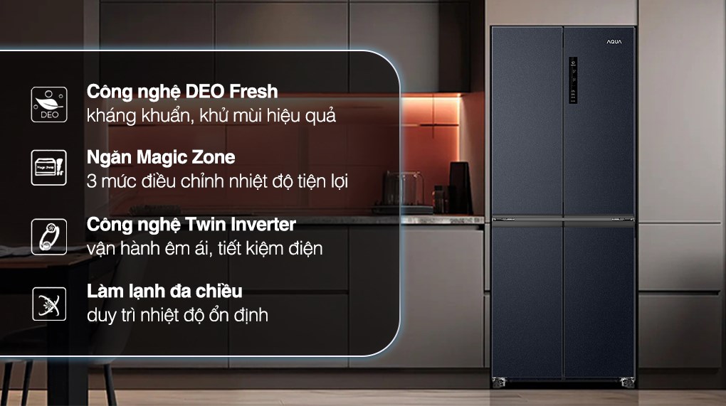 Tủ Lạnh Aqua Inverter Multi Door AQR-M466XA(CBC) 410 Lít