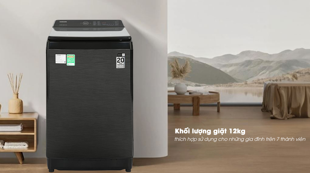Máy giặt Samsung 12kg WA12CG5745BV/SV khối lượng giặt lớn, đáp ứng nhu cầu giặt giũ thoải mái cho gia đình đông người