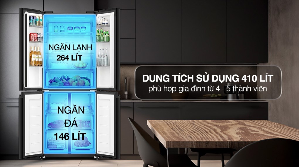 Tủ lạnh Aqua AQR-M466XA(GB) 410 Lít dung tích lớn, bảo quản thực phẩm hiệu quả