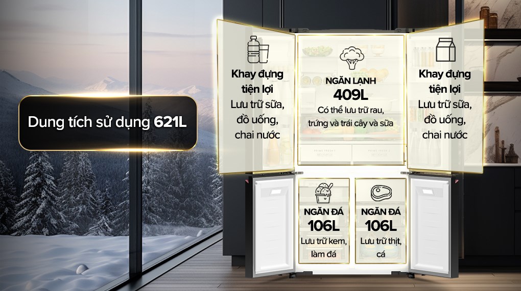 Tủ lạnh Panasonic NR-XY680YMMV 621 Lít không gian lưu trữ lớn, thích hợp cho gia đình đông người