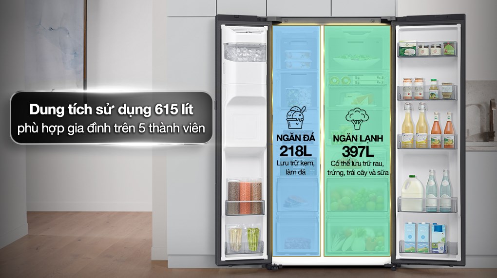 Tủ lạnh Samsung RS90F65D2FSV 615 Lít không gian lưu trữ rộng rãi, thích hợp cho gia đình đông người