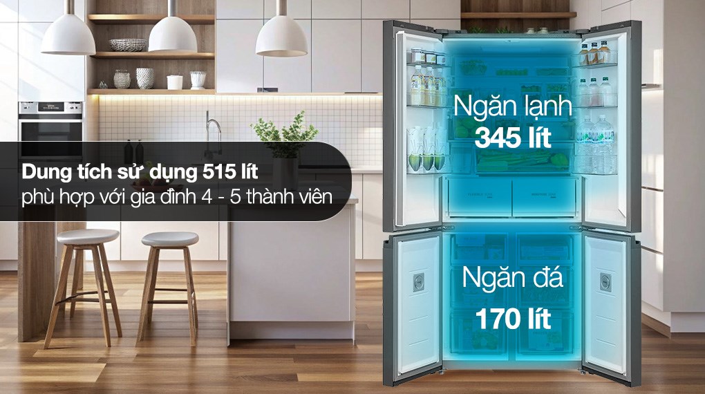 Tủ lạnh Toshiba GR-RF665WIA-PGV(22)-XK dung tích lớn lên đến 515 lít, thoải mái lưu trữ thực phẩm