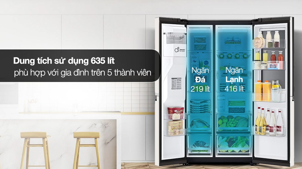 Tủ lạnh LG GR-X257BG 635 lít dung tích lớn, đáp ứng nhu cầu bảo quản cho gia đình đông người