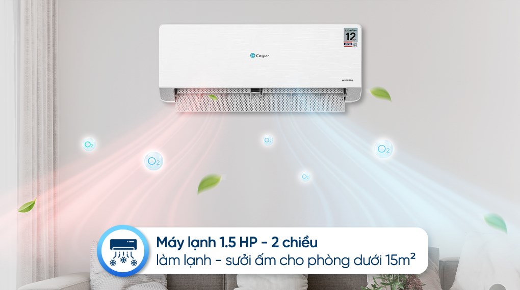 Điều hòa Casper QH-12IU36A 2 chiều làm mát nhanh chóng, sưởi ấm hiệu quả trong mọi điều kiện thời tiết