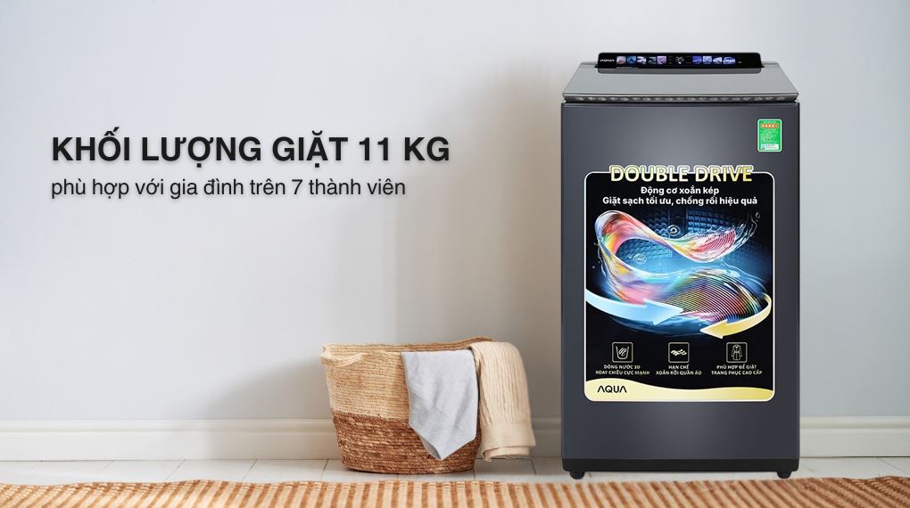 Máy giặt Aqua 11kg AWM11-BSR1K(BU) giặt sạch hiệu quả, bảo vệ áo quần