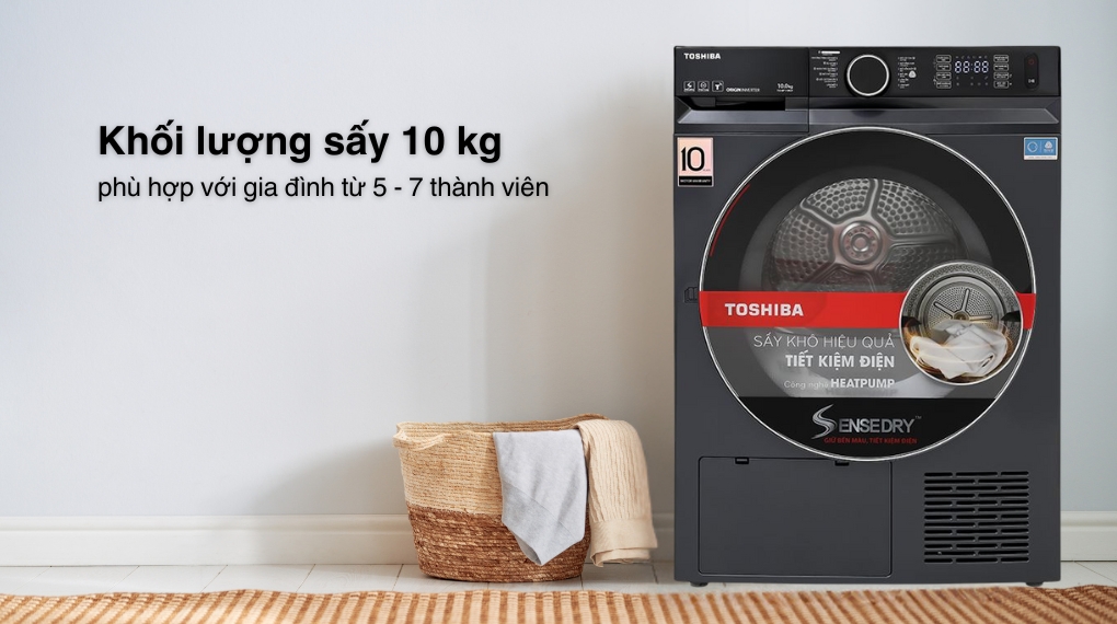 Máy sấy Toshiba 10kg TD-BP110GHV(MG) khối lượng sấy lớn, thích hợp cho gia đình đông người