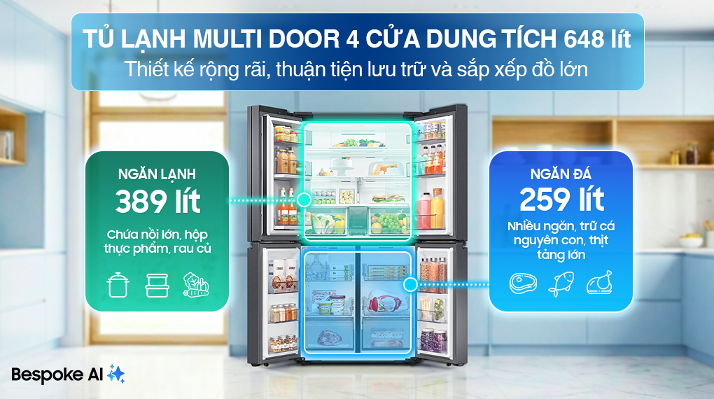 Tủ lạnh Samsung RF59C766FB1/SV 648 Lít dung tích lớn, đáp ứng mọi nhu cầu sử dụng