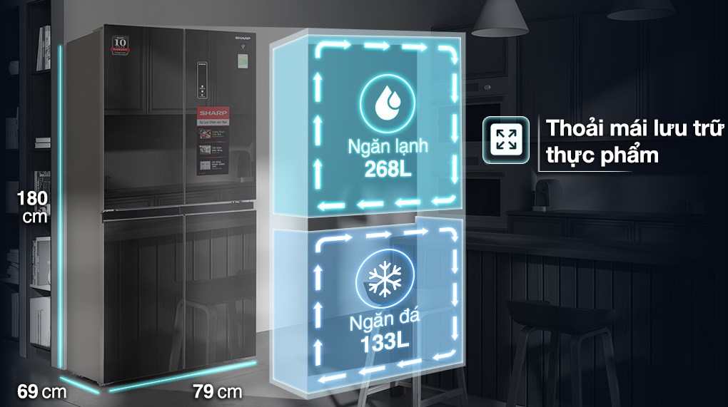 Tủ lạnh Sharp 401 Lít SJ-FXP480VG-BK dung tích lớn