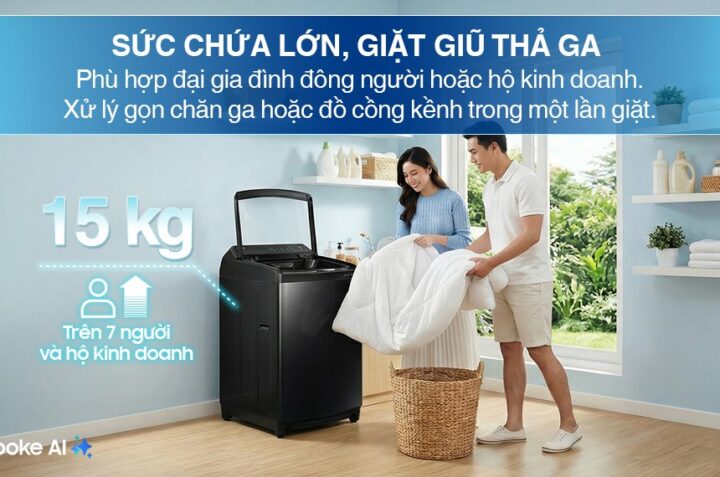 Máy giặt Samsung WA80F15B6BSV 15kg: Công suất giặt lớn phù hợp cho gia đình đông người