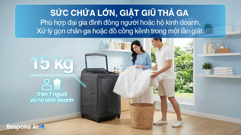 Máy giặt Samsung WA80F15S5CSV 15kg khối lượng giặt lớn