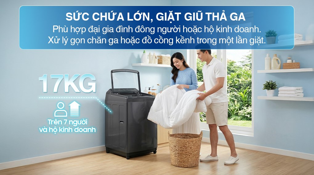 Máy giặt Samsung WA40F17E7CSV 17kg đáp ứng nhu cầu giặt giũ cho gia đình đông người