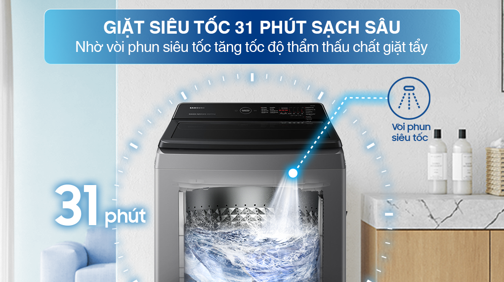Máy giặt Samsung WA95CG4545BD/SV 9.5kg giặt sạch hiệu quả, bảo vệ áo quần