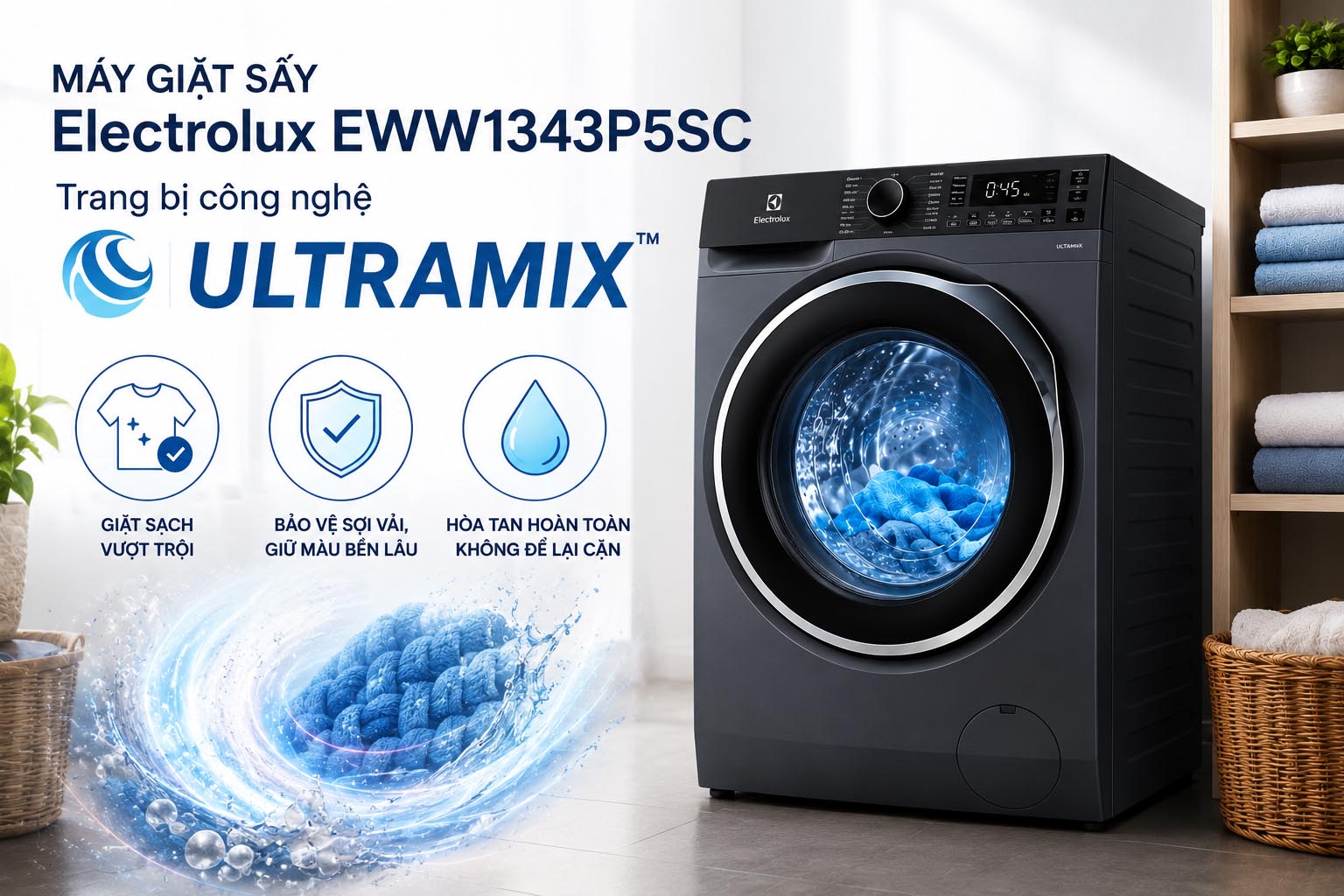 Máy giặt sấy Electrolux EWW1343P5SC 13kg giặt sạch hiệu quả, sấy nhanh chóng bảo vệ áo quần