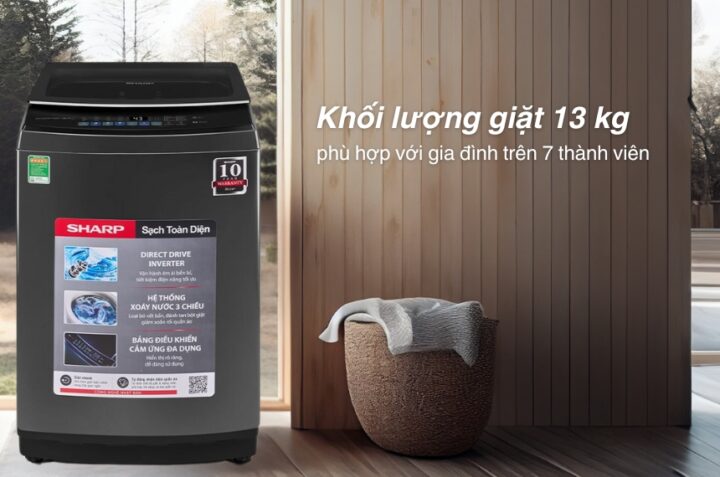 Máy giặt Sharp ES-TM130CD-DS 13kg: Khối lượng giặt lớn, giá thành phải chăng