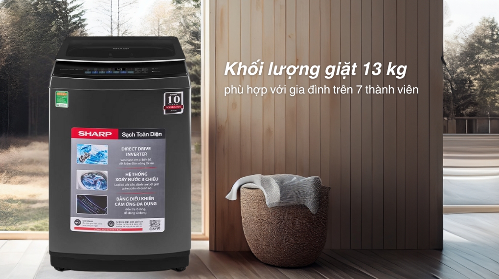 Máy giặt Sharp ES-TM130CD-DS 13kg khối lượng giặt lớn, đáp ứng nhu cầu giặt giũ cho gia đình đông người