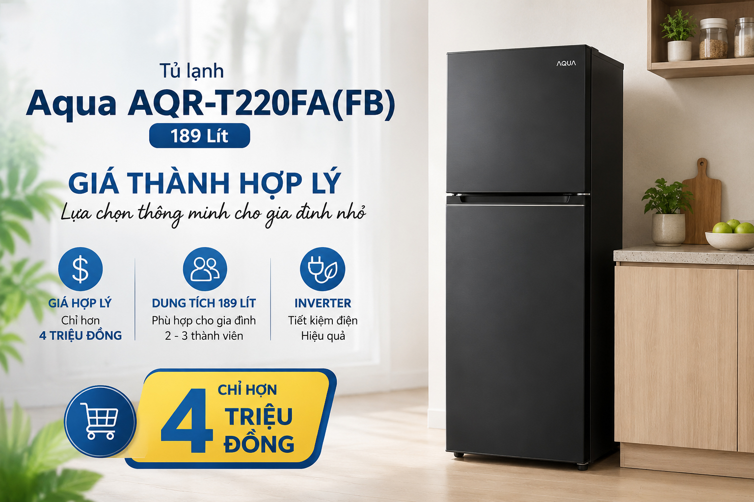 Tủ lạnh Aqua AQR-T220FA(FB) 189 Lít giá thành hợp lý