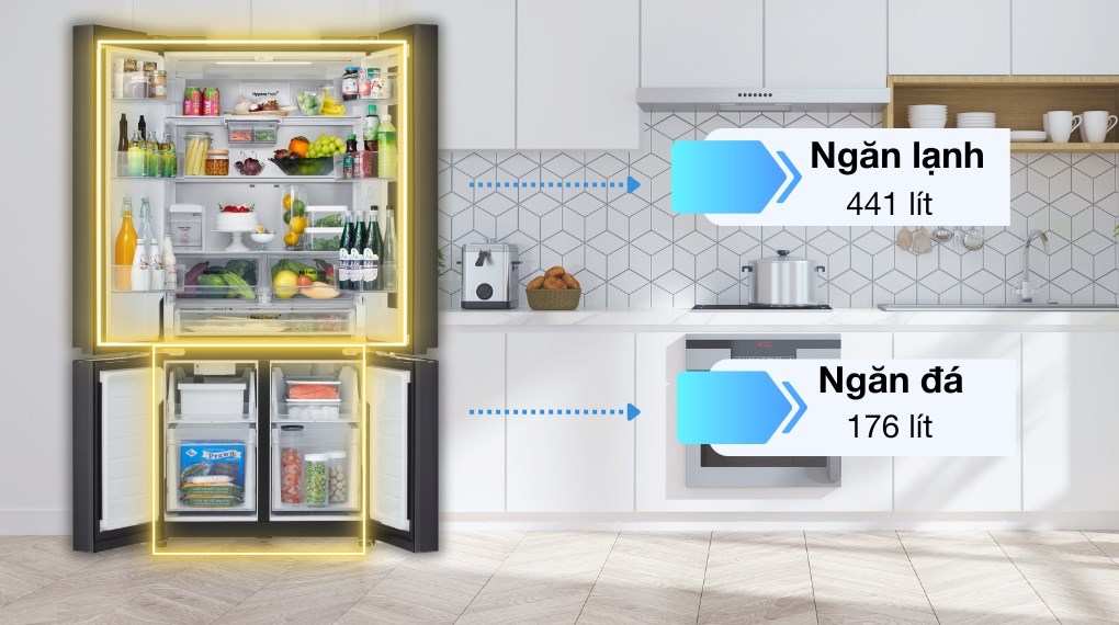 Tủ lạnh LG 617 lít LFB61BLGAI không gian lưu trữ rộng rãi, đáp ứng nhu cầu bảo quản thực phẩm cho gia đình đông người