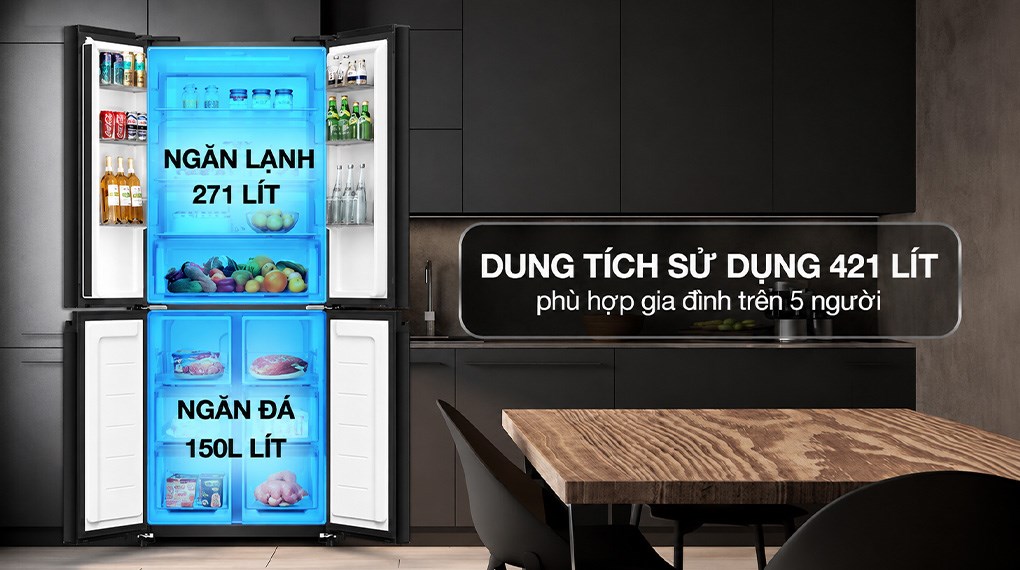 Tủ lạnh Sharp SJ-FXP510VG-BK 421 lít dung tích lớn đáp ứng nhu cầu bảo quản cho gia đình đông người