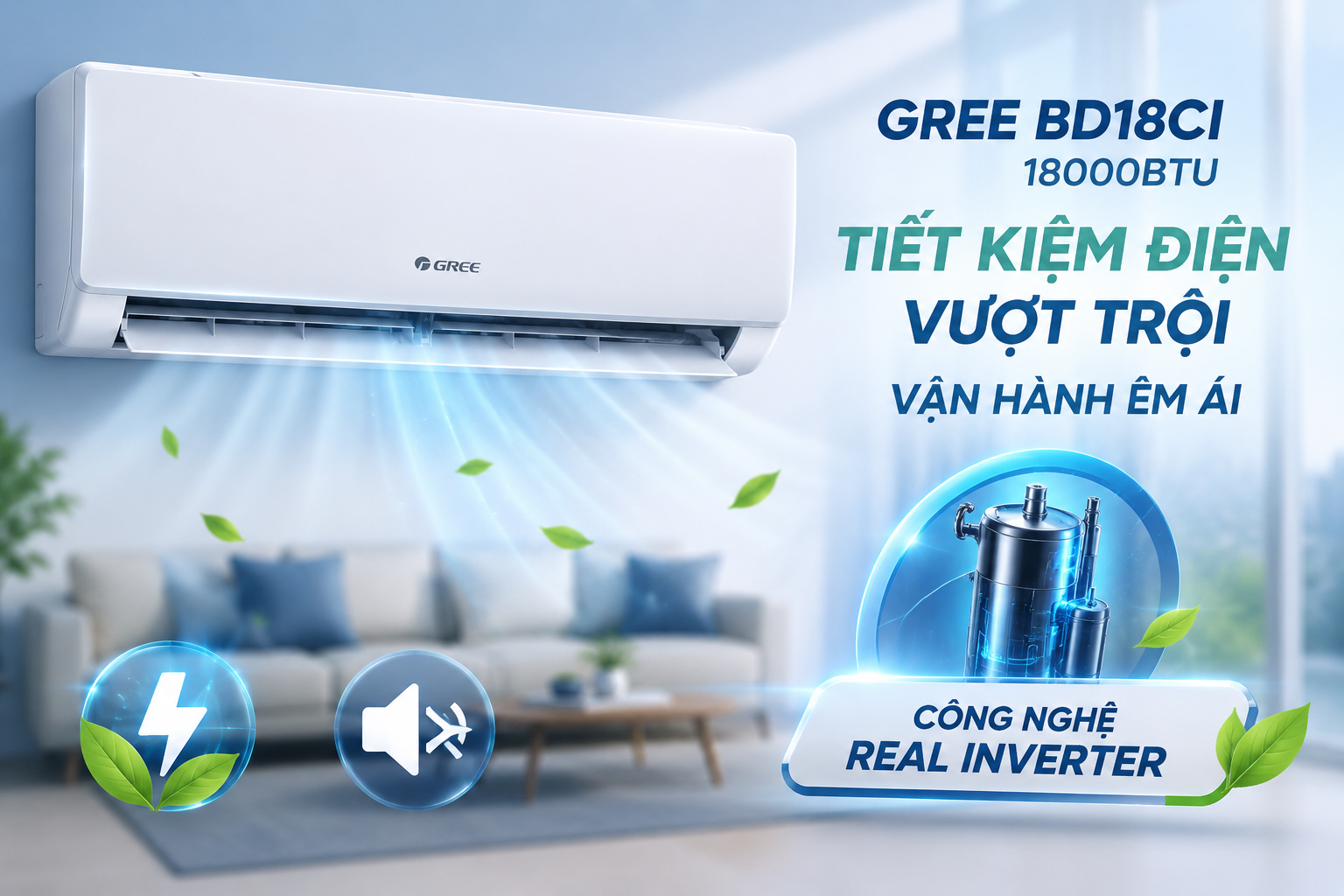 Điều hòa Gree BD18CI 18000BTU tiết kiệm điện vượt trội, vận hành êm ái