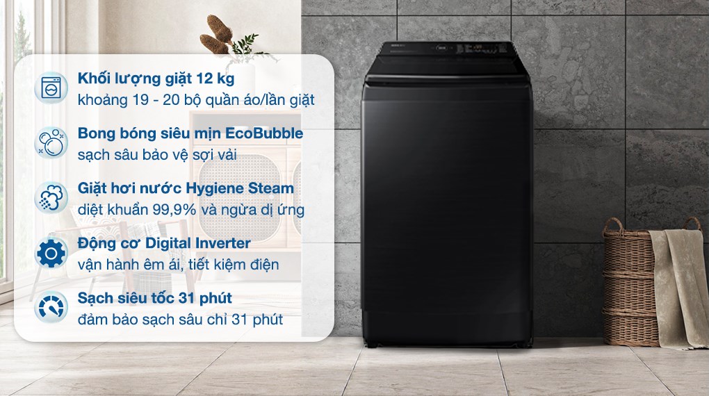 Máy giặt Samsung cửa trên Inverter 12Kg WA12CG5886BV/SV