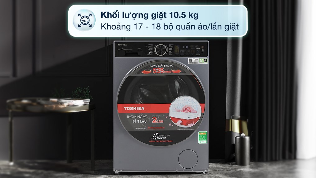 Máy giặt Toshiba TW-T25BU115MWV(MG) 10.5kg khối lượng giặt lớn, đáp ứng nhu cầu giặt giũ cho gia đình đông người