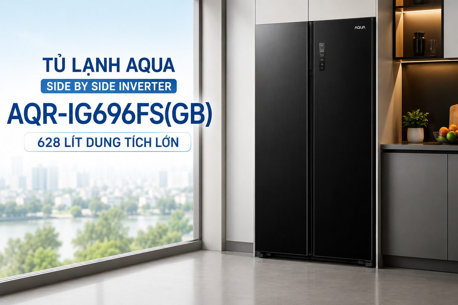 Tủ lạnh Aqua AQR-IG696FS(GB) 628 Lít dung tích lớn giúp bảo quản lượng lớn thực phẩm cho gia đình đông người