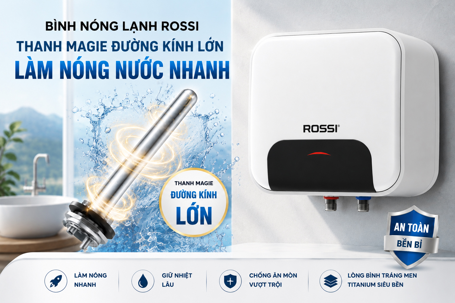 Bình Nóng Lạnh Rossi 30 Lít Blanc RBC-30SQ giá rẻ