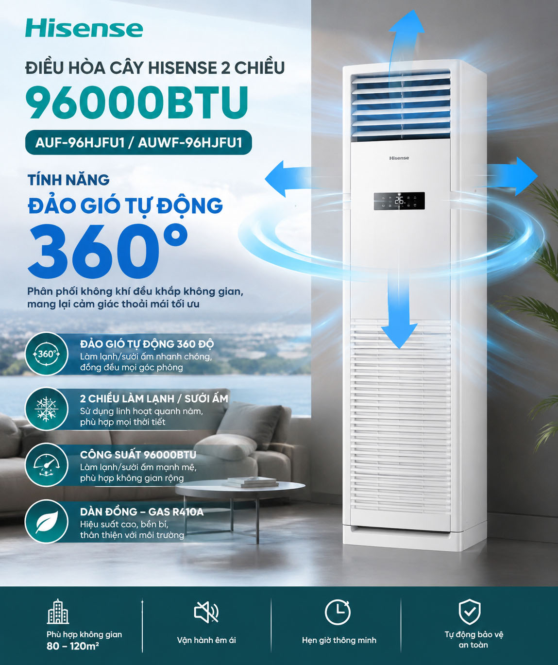 Điều Hòa Cây Hisense 2 Chiều 96000BTU AUF-96HJFU1/AUWF-96HJFU1