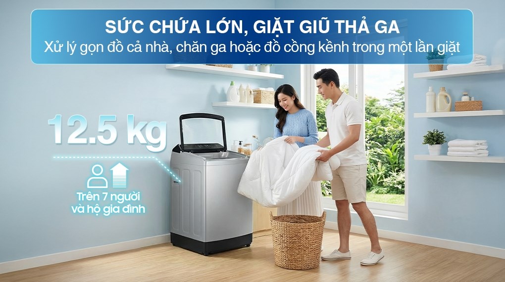 Máy giặt Samsung 12.5kg WA40F12E4LSV khối lượng giặt lớn, giặt sạch tối ưu
