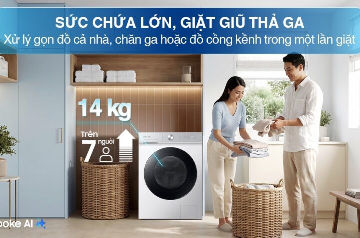 Máy giặt sấy Samsung WD14BB944DGM/SV: Giặt sạch vượt trội, sấy khô tiện lợi cho gia đình hiện đại