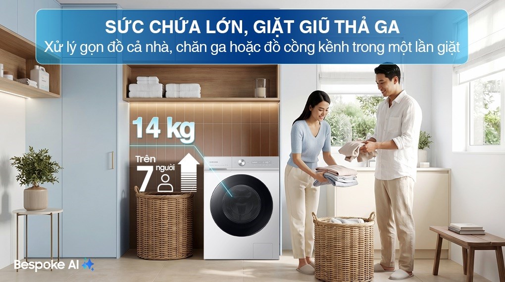 Máy giặt sấy Samsung WD14BB944DGM/SV khối lượng giặt sấy lớn, đáp ứng nhu cầu sử dụng cho gia đình đông người