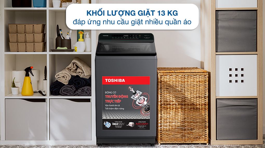 Máy giặt Toshiba AW-T26D1400TV(MG) 13kg khối lượng giặt lớn, dễ dàng xử lý lượng lớn áo quần trong 1 lần giặt
