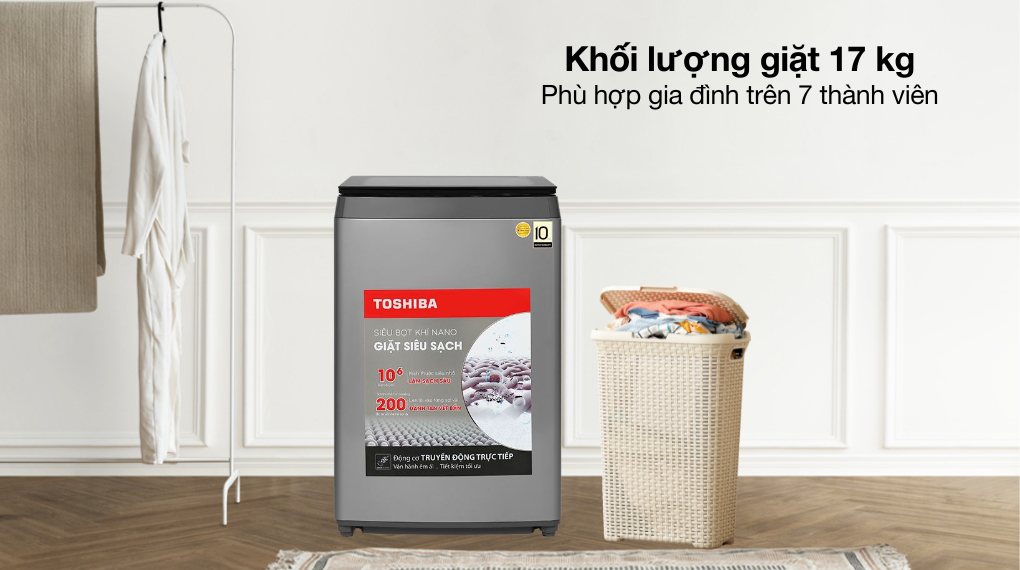 Máy giặt Toshiba AW-DUN1800MV(SG) 17kg khối lượng giặt lớn, trang bị công nghệ giặt hiện đại