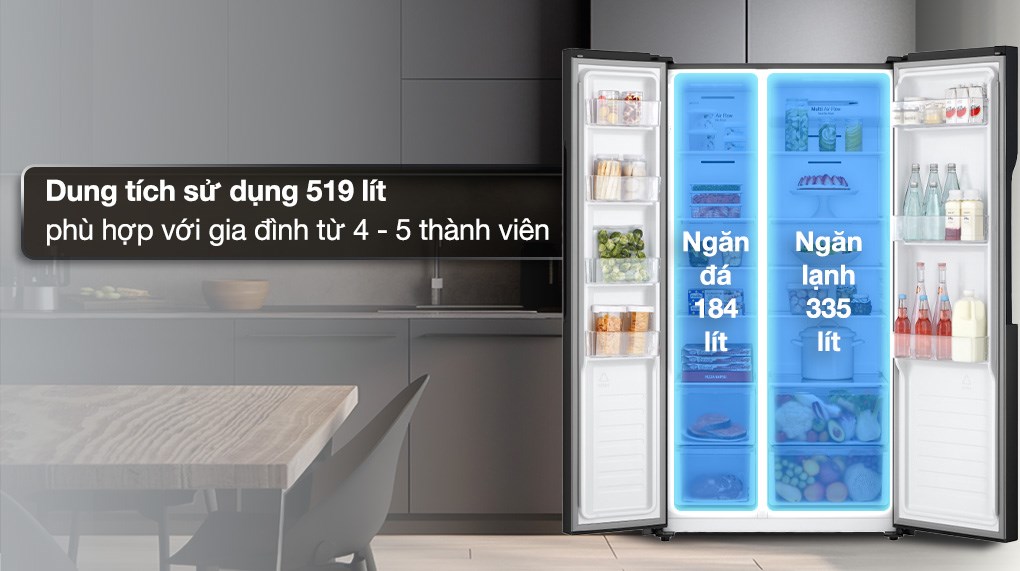 Tủ lạnh LG 519 Lít GR-B256BL giúp bảo quản lượng lớn thực phẩm luôn tươi ngon, giữ trọn hương vị