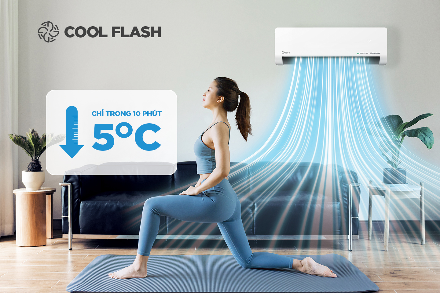 Điều hòa Midea MSCE-10CRFN8 9000BTU làm mát nhanh chóng, mang lại không gian mát mẻ vào ngày hè nắng nóng
