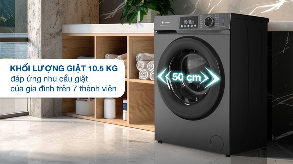 Máy giặt Casper WF-D105VGR1 10.5Kg xử lý lượng lớn quần áo chỉ trong 1 lần, tiết kiệm thời gian giặt giũ