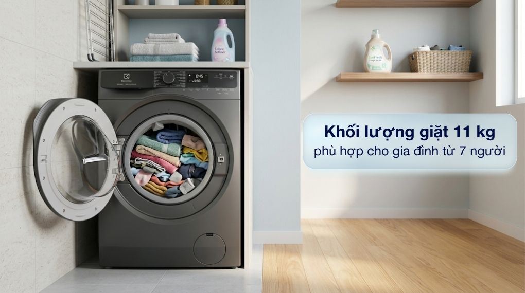 Máy giặt Electrolux 11kg EWF1143P5SC xử lý lượng lớn quần áo cho gia đình đông người