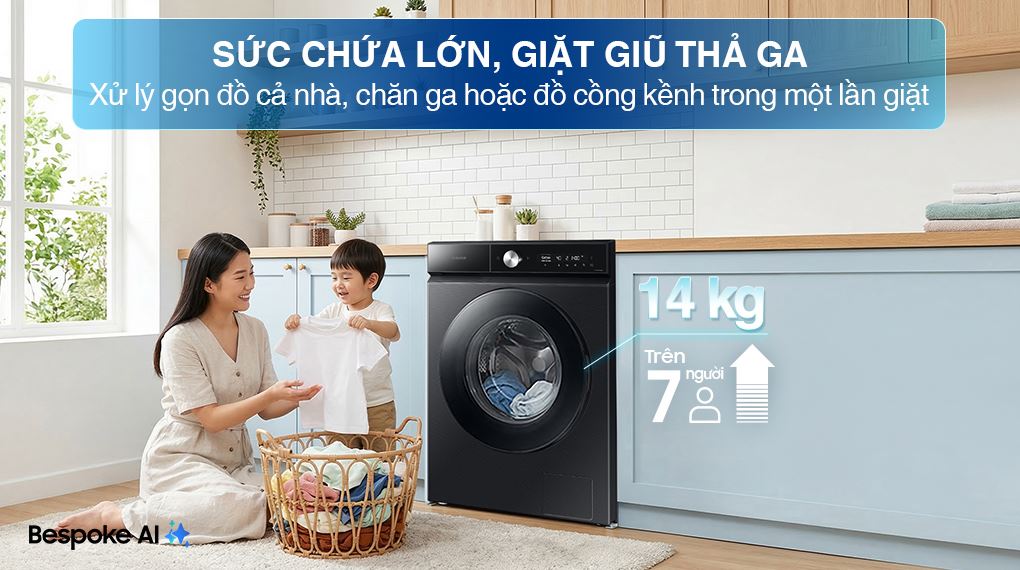 Máy giặt Samsung 14kg WW14BB944DGBSV khối lượng giặt lớn, đáp ứng nhu cầu giặt giũ lớn