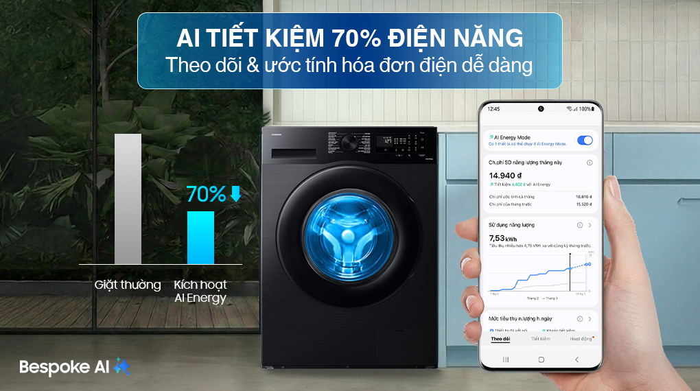 máy giặt Samsung 12kg WW12CGC04DABSV tiết kiệm điện